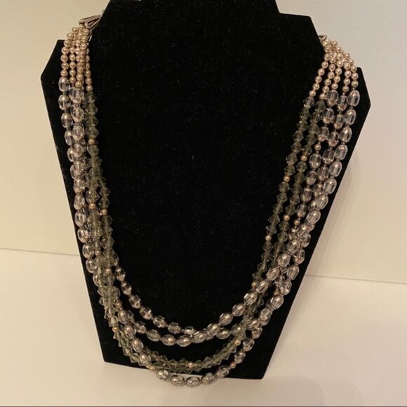 NECKLACE GRAY SILVER CRYSTALS BEADS 5 STRAND 20” - Picture 3 of 6